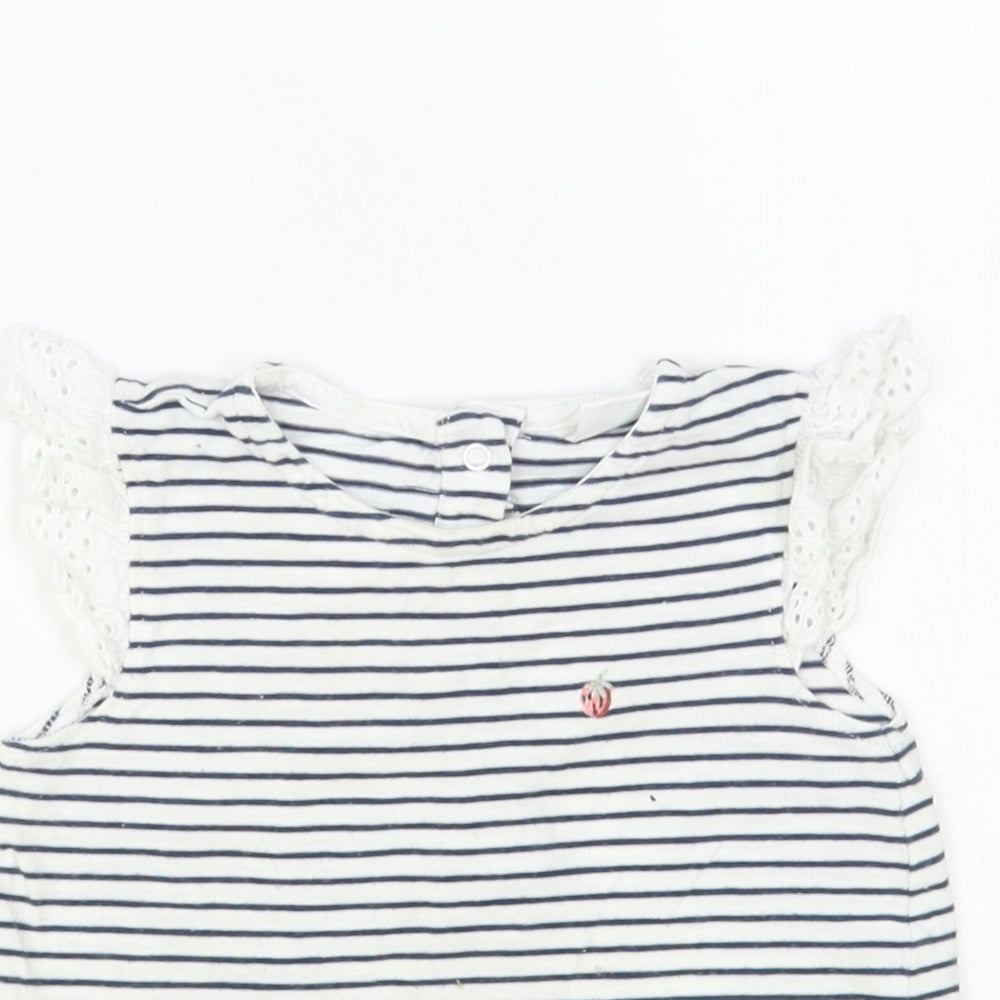 NEXT Baby White Striped Cotton Basic Tank Size 9-12 Months Round Neck Snap