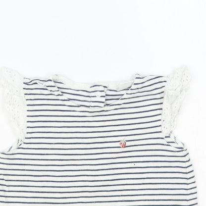 NEXT Baby White Striped Cotton Basic Tank Size 9-12 Months Round Neck Snap