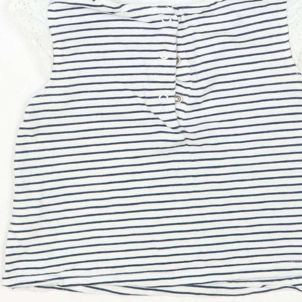 NEXT Baby White Striped Cotton Basic Tank Size 9-12 Months Round Neck Snap