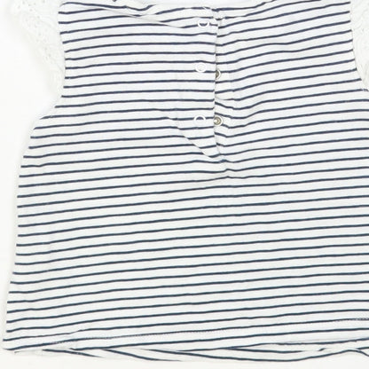 NEXT Baby White Striped Cotton Basic Tank Size 9-12 Months Round Neck Snap