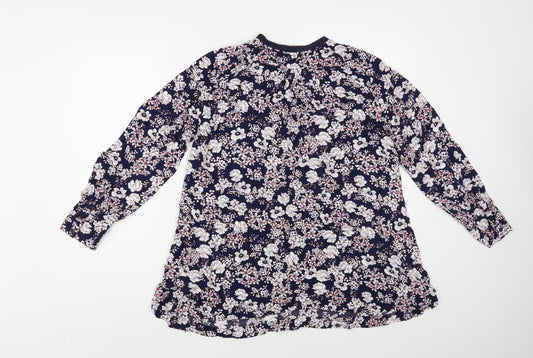 Olsen Womens Blue Floral Viscose Basic Blouse Size M V-Neck