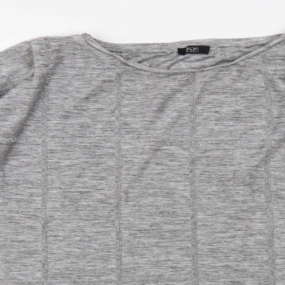 F&F Womens Grey Round Neck Check Polyester Pullover Jumper Size L