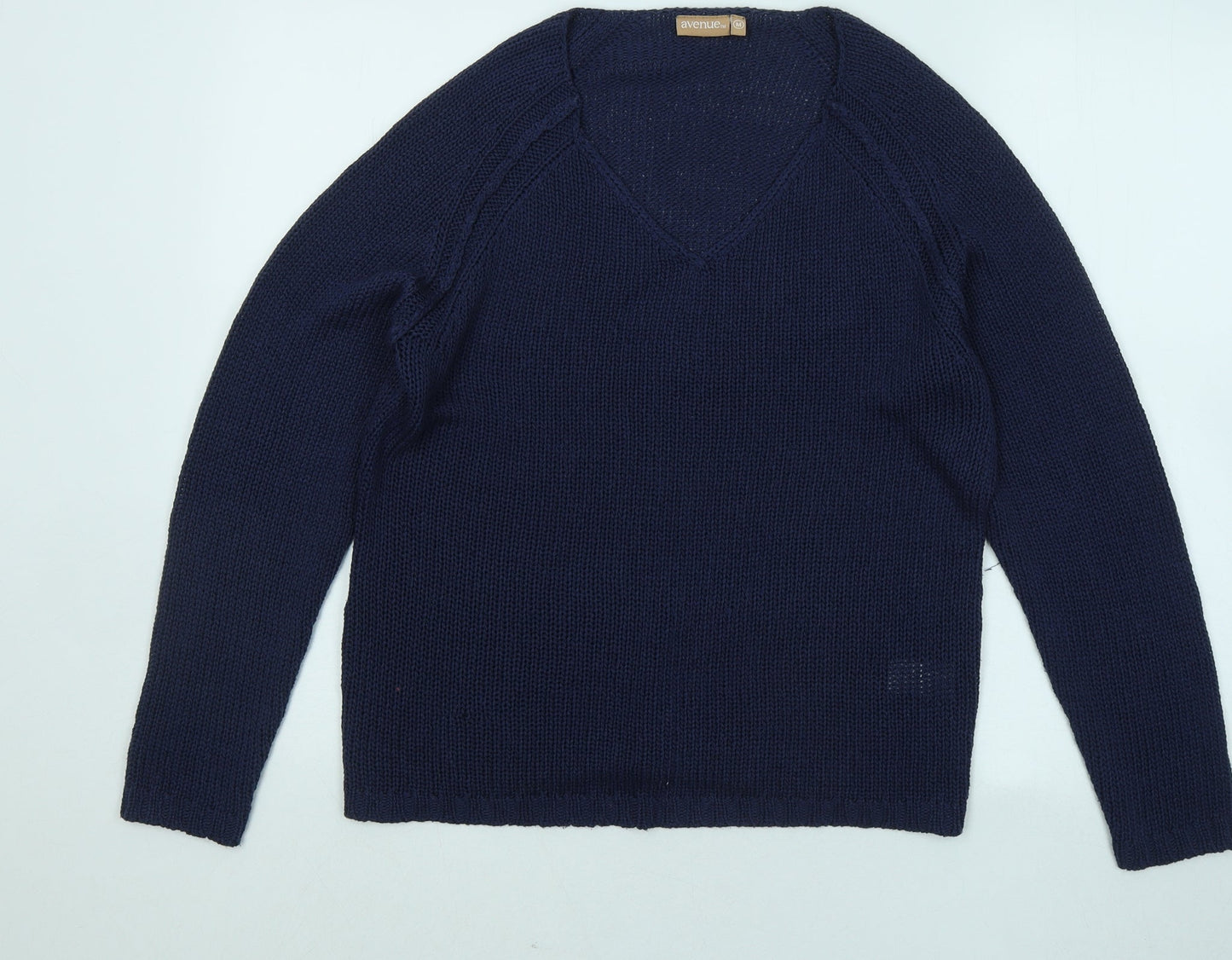 Avenue Womens Blue V-Neck Acrylic Pullover Jumper Size M