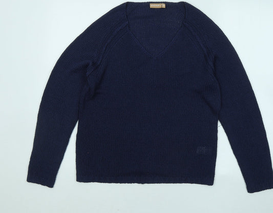 Avenue Womens Blue V-Neck Acrylic Pullover Jumper Size M