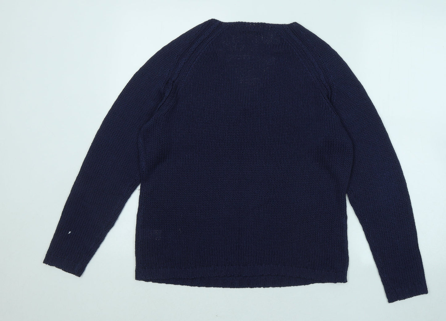 Avenue Womens Blue V-Neck Acrylic Pullover Jumper Size M