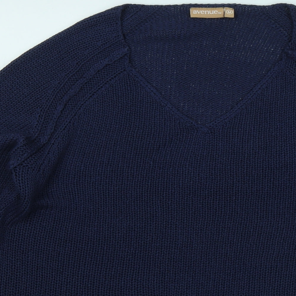 Avenue Womens Blue V-Neck Acrylic Pullover Jumper Size M