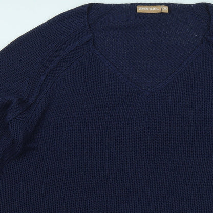 Avenue Womens Blue V-Neck Acrylic Pullover Jumper Size M