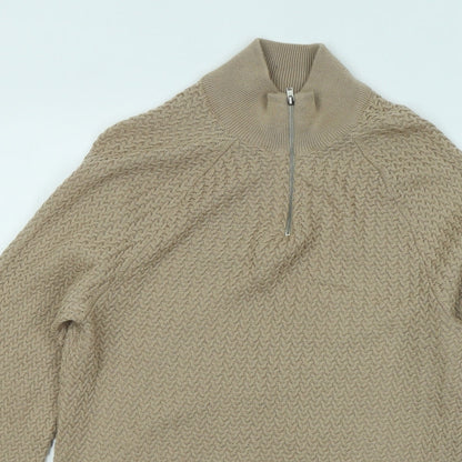 ASOS Mens Beige Mock Neck Geometric Acrylic Pullover Jumper Size M