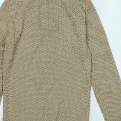 ASOS Mens Beige Mock Neck Geometric Acrylic Pullover Jumper Size M