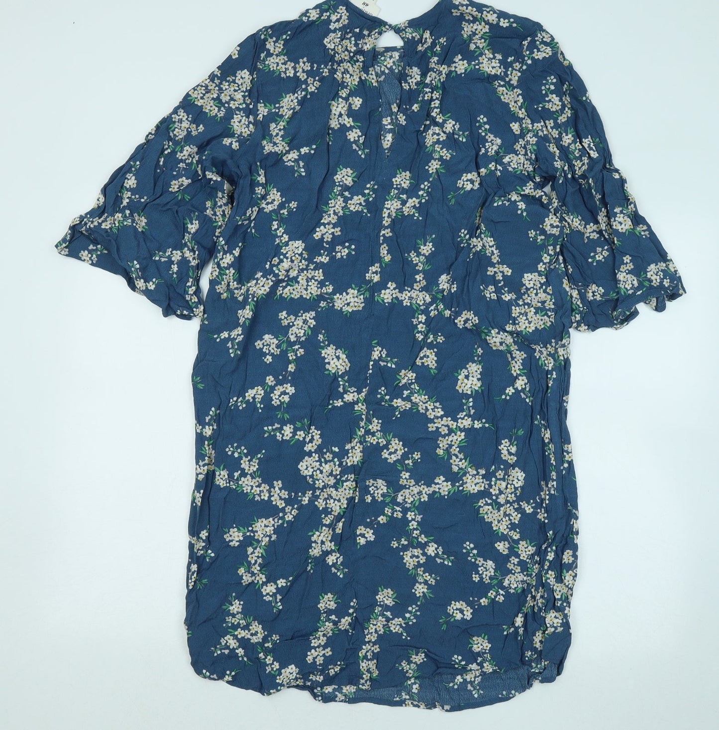 H&M Womens Blue Floral Viscose T-Shirt Dress Size 10 Round Neck Button