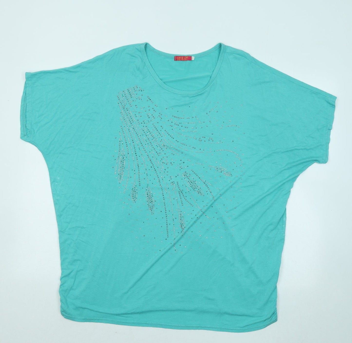 M&H Womens Blue Geometric Cotton Basic T-Shirt Size 3XL Round Neck