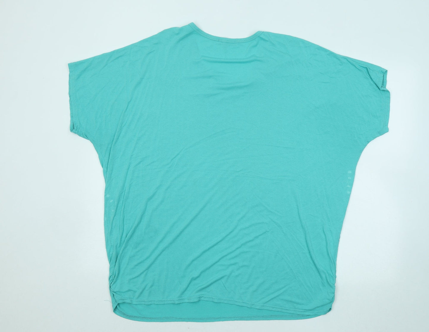 M&H Womens Blue Geometric Cotton Basic T-Shirt Size 3XL Round Neck