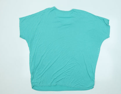 M&H Womens Blue Geometric Cotton Basic T-Shirt Size 3XL Round Neck