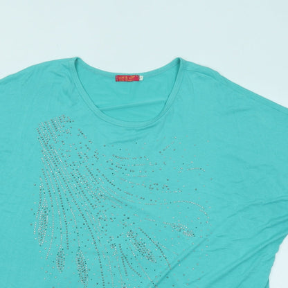 M&H Womens Blue Geometric Cotton Basic T-Shirt Size 3XL Round Neck