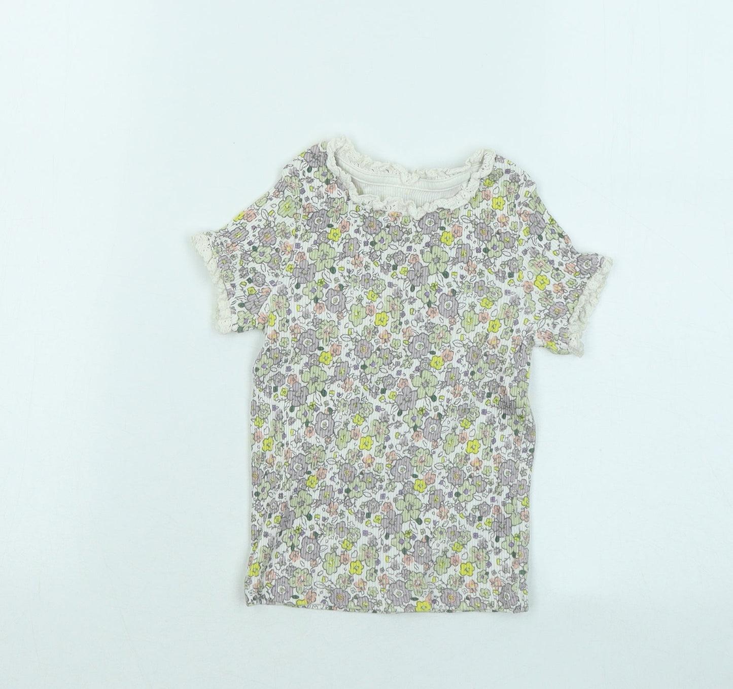 George Girls Multicoloured Floral Cotton Basic T-Shirt Size 2-3 Years Round Neck Pullover