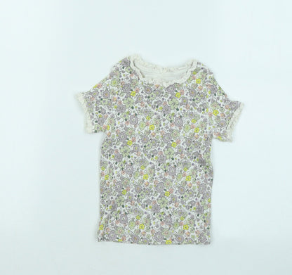 George Girls Multicoloured Floral Cotton Basic T-Shirt Size 2-3 Years Round Neck Pullover