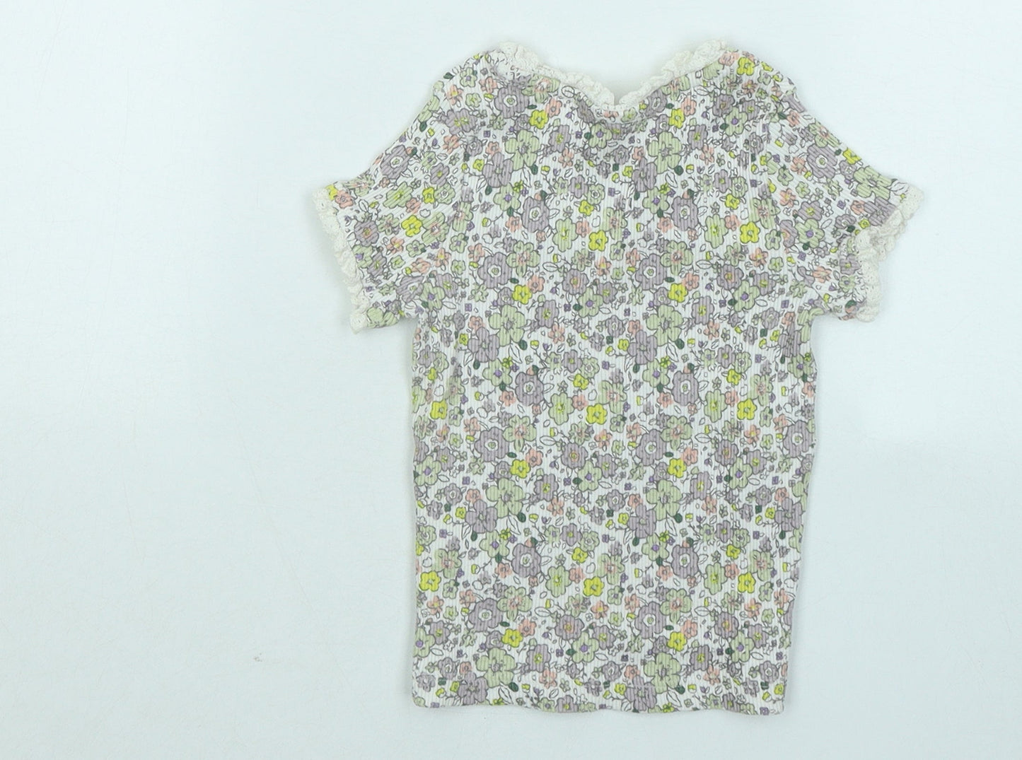 George Girls Multicoloured Floral Cotton Basic T-Shirt Size 2-3 Years Round Neck Pullover