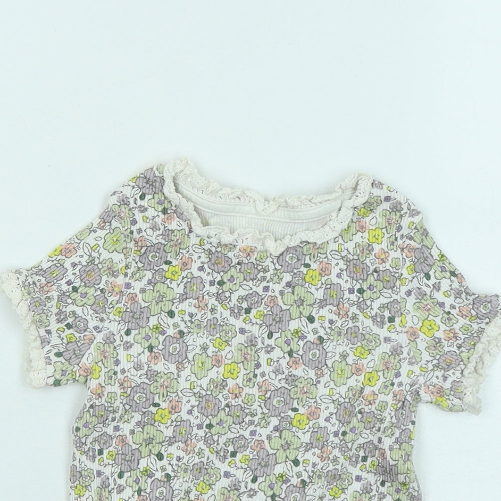 George Girls Multicoloured Floral Cotton Basic T-Shirt Size 2-3 Years Round Neck Pullover