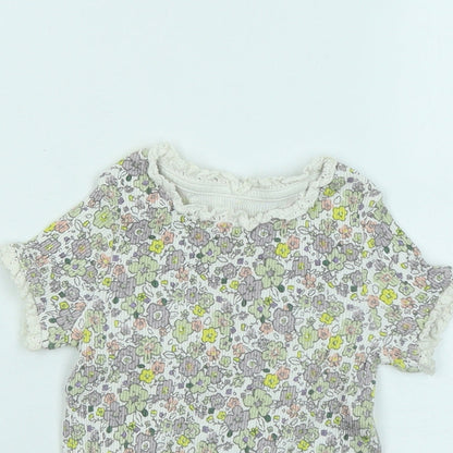 George Girls Multicoloured Floral Cotton Basic T-Shirt Size 2-3 Years Round Neck Pullover