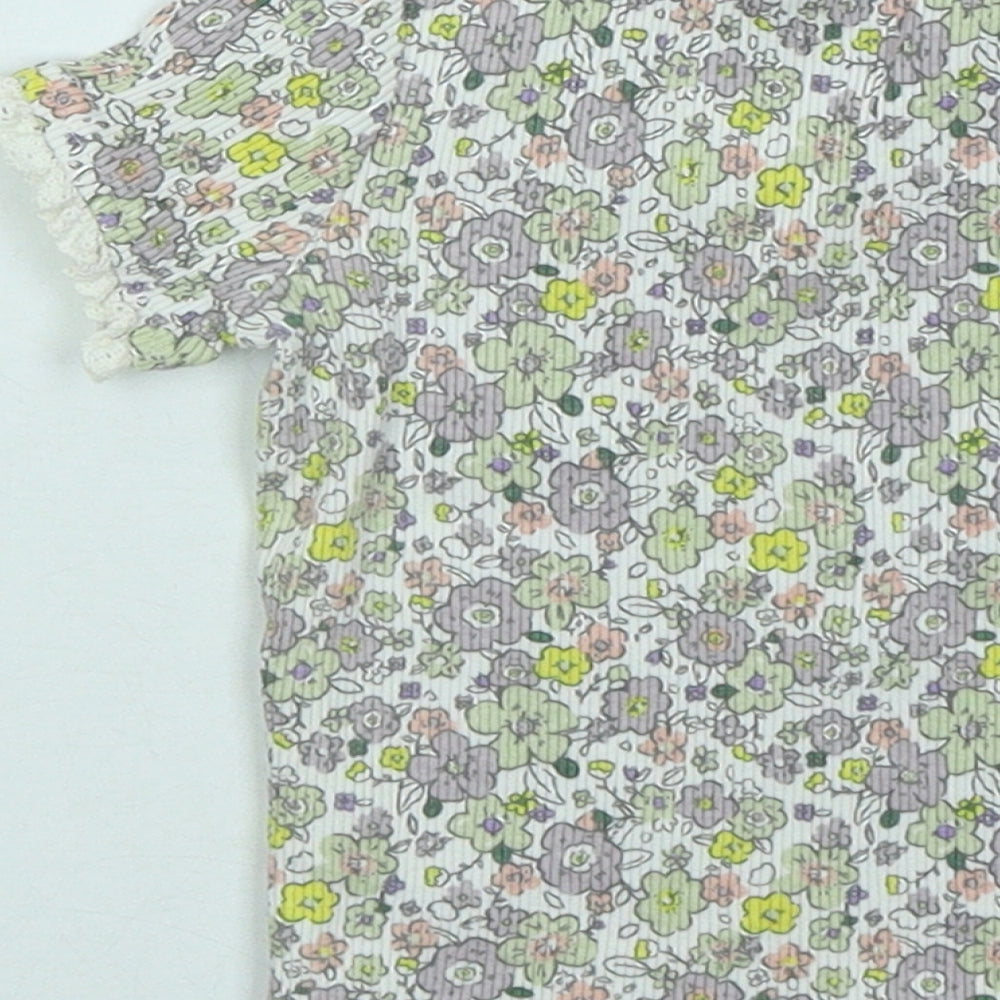 George Girls Multicoloured Floral Cotton Basic T-Shirt Size 2-3 Years Round Neck Pullover