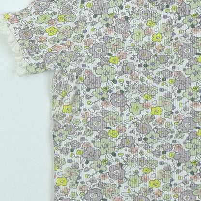 George Girls Multicoloured Floral Cotton Basic T-Shirt Size 2-3 Years Round Neck Pullover