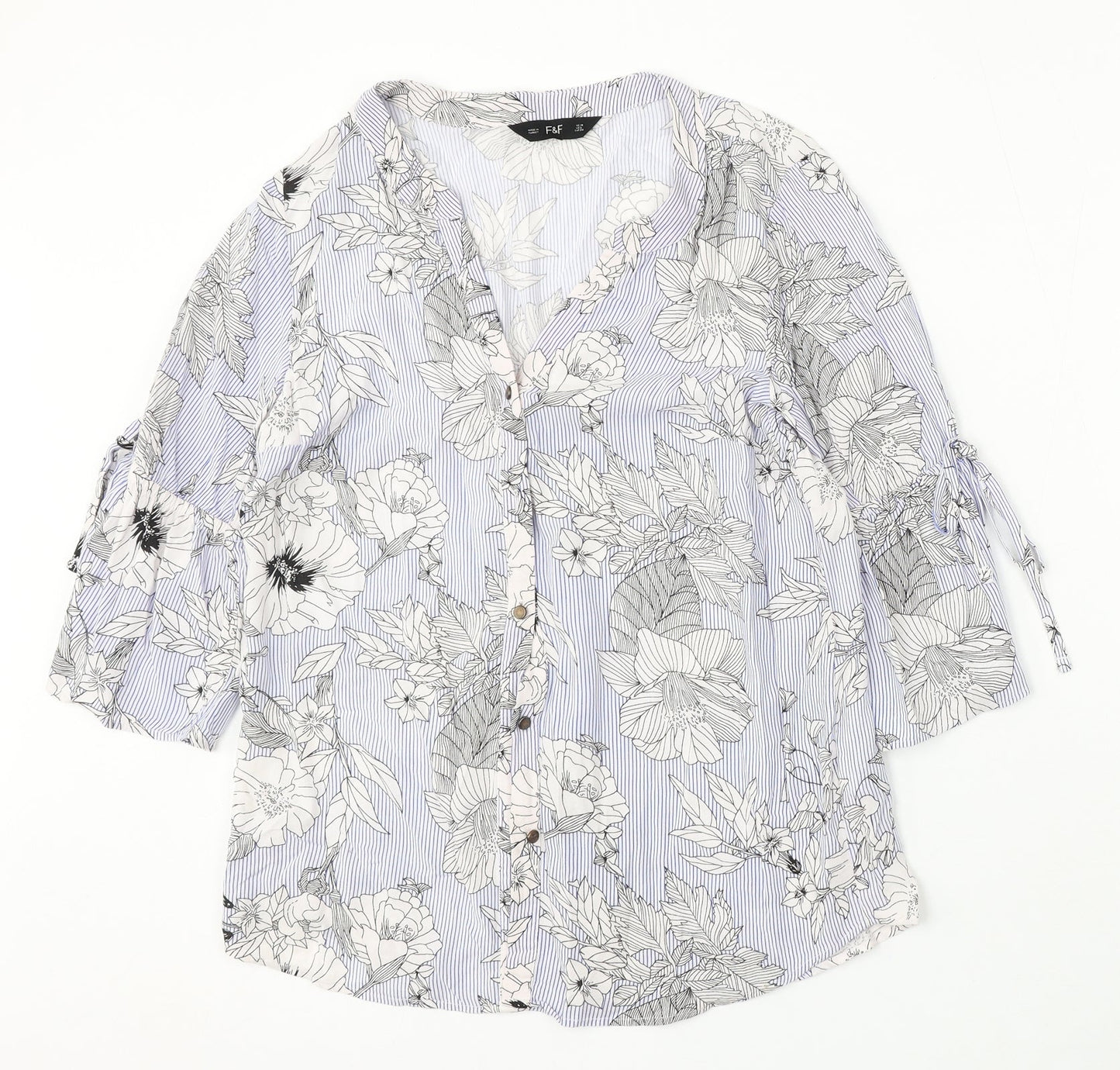 F&F Womens Blue Floral Viscose Basic Blouse Size 10 Round Neck