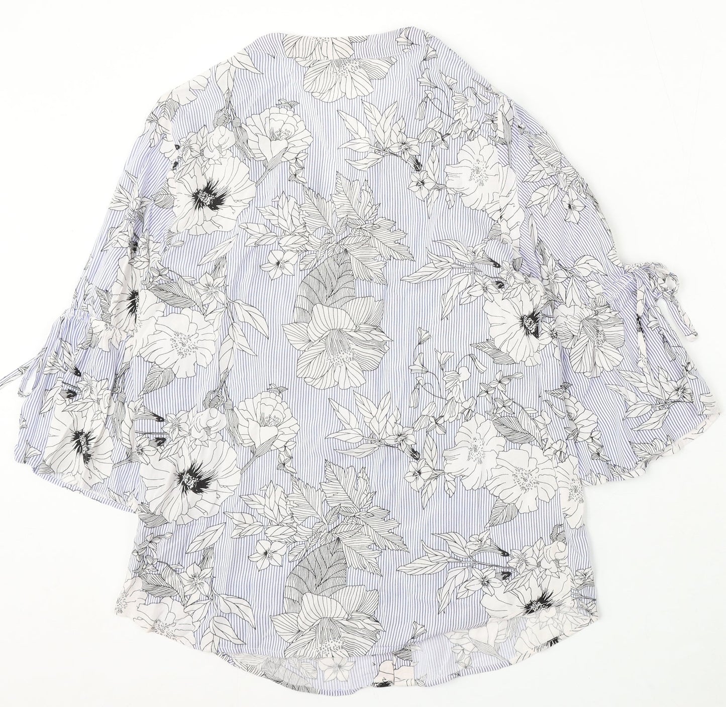 F&F Womens Blue Floral Viscose Basic Blouse Size 10 Round Neck