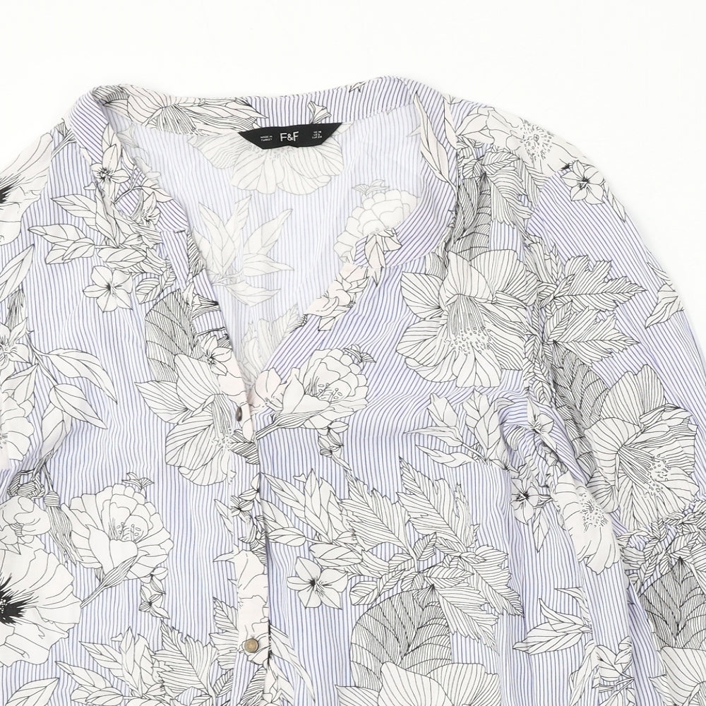 F&F Womens Blue Floral Viscose Basic Blouse Size 10 Round Neck