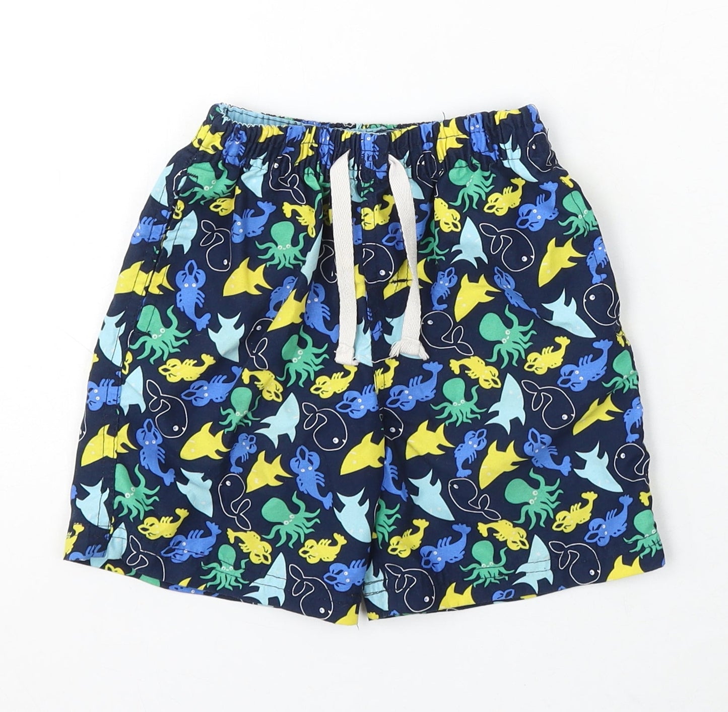 Rebel Boys Blue Geometric Polyester Cropped Trousers Size 18-24 Months Drawstring - Shorts