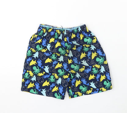 Rebel Boys Blue Geometric Polyester Cropped Trousers Size 18-24 Months Drawstring - Shorts