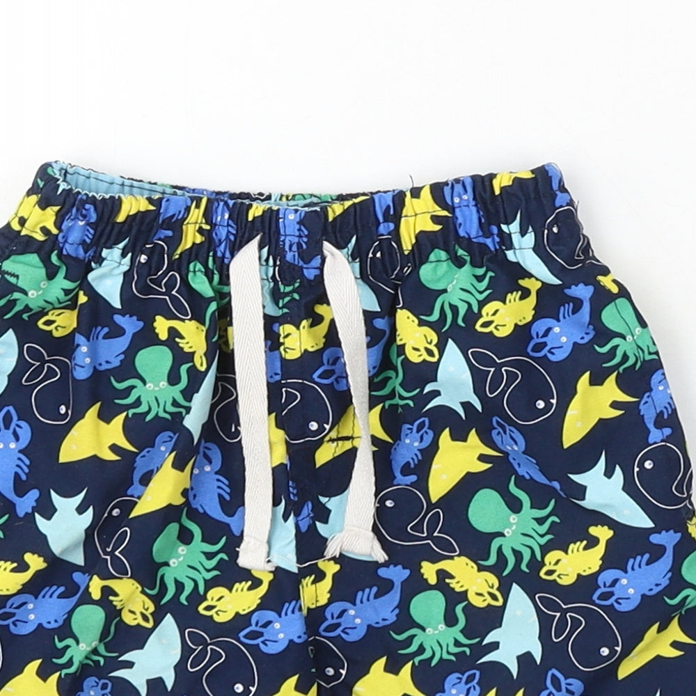 Rebel Boys Blue Geometric Polyester Cropped Trousers Size 18-24 Months Drawstring - Shorts