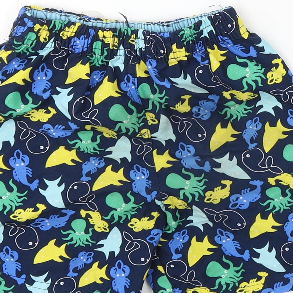 Rebel Boys Blue Geometric Polyester Cropped Trousers Size 18-24 Months Drawstring - Shorts
