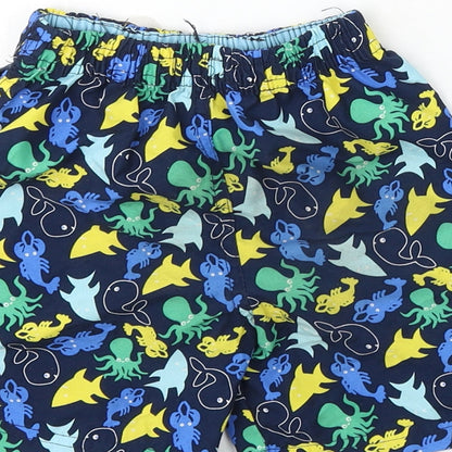Rebel Boys Blue Geometric Polyester Cropped Trousers Size 18-24 Months Drawstring - Shorts
