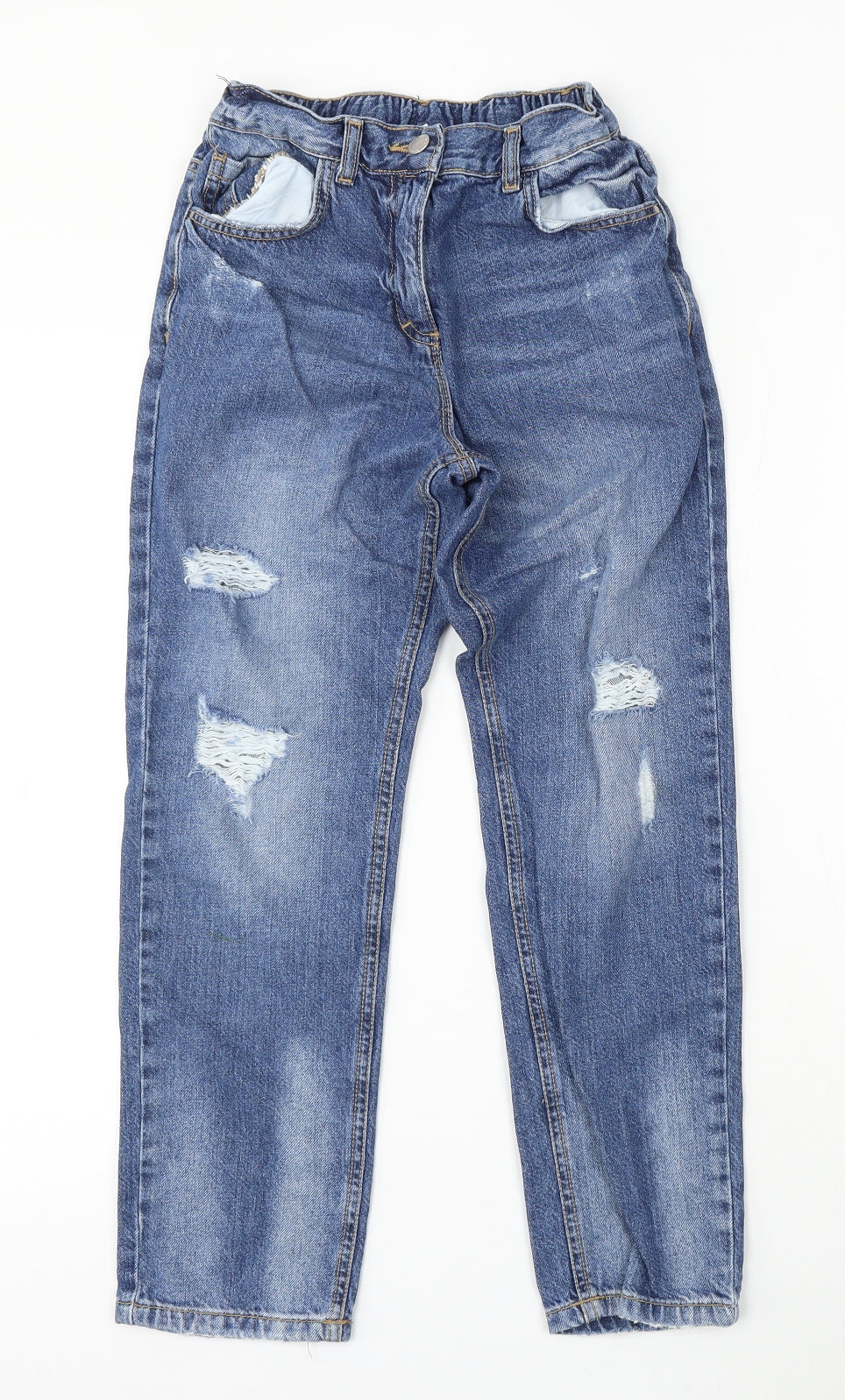 NEXT Girls Blue Cotton Straight Jeans Size 9 Months Regular Button