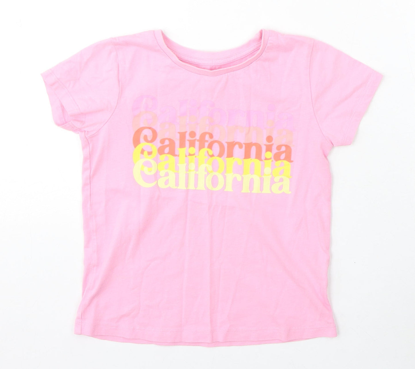 Dunnes Stores Girls Pink Cotton Basic T-Shirt Size 7-8 Years Round Neck - California