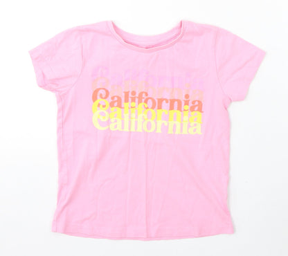 Dunnes Stores Girls Pink Cotton Basic T-Shirt Size 7-8 Years Round Neck - California