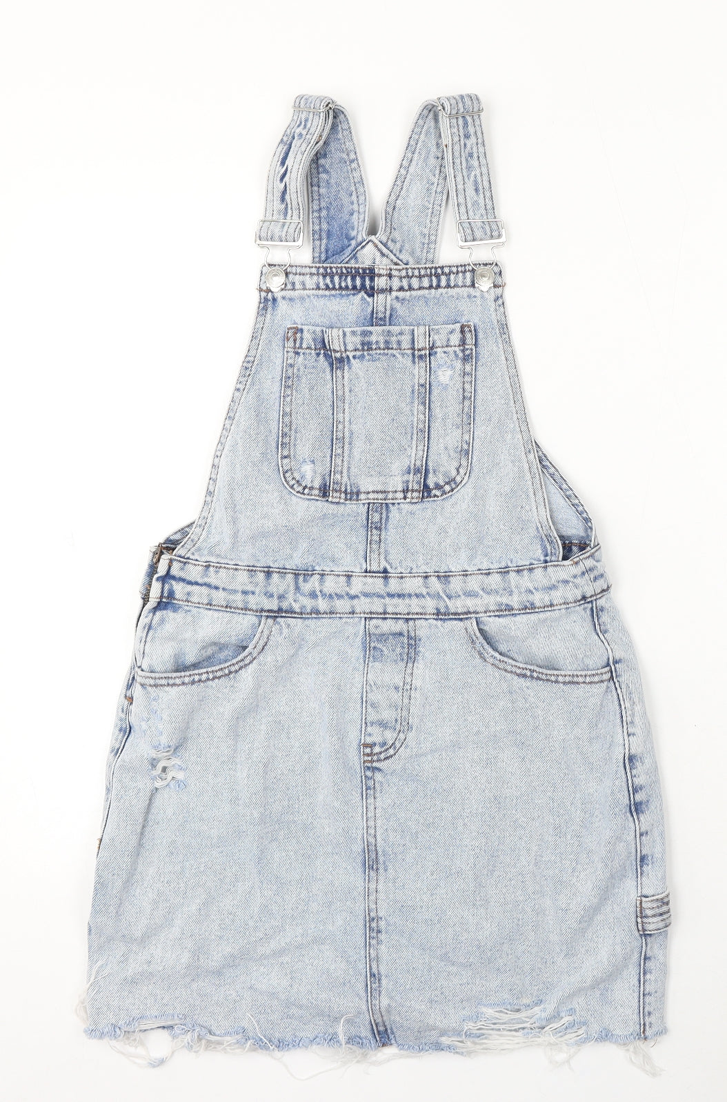 New Look Womens Blue Cotton Dungaree One-Piece Size 8 Button - Distressed
