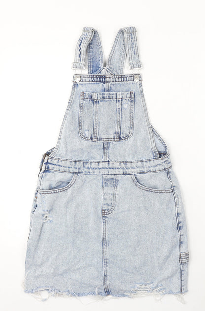 New Look Womens Blue Cotton Dungaree One-Piece Size 8 Button - Distressed
