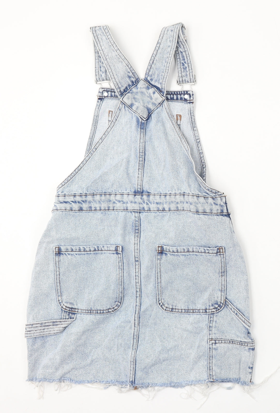 New Look Womens Blue Cotton Dungaree One-Piece Size 8 Button - Distressed