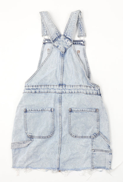 New Look Womens Blue Cotton Dungaree One-Piece Size 8 Button - Distressed