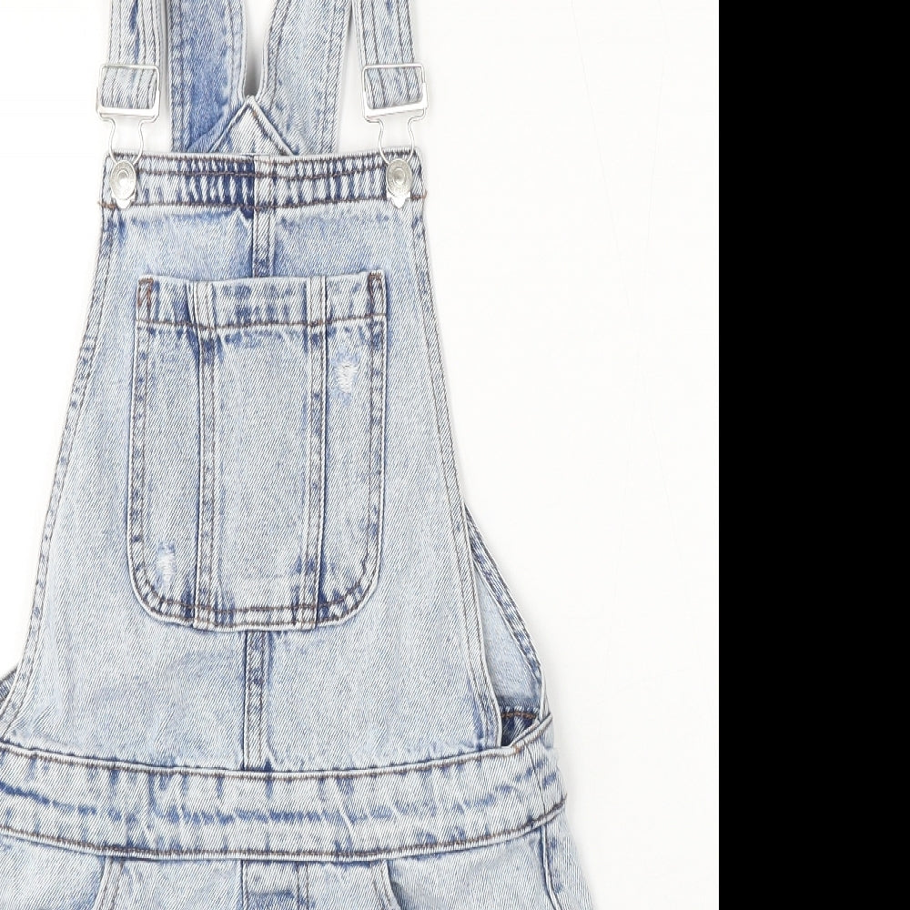 New Look Womens Blue Cotton Dungaree One-Piece Size 8 Button - Distressed