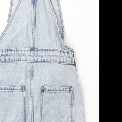 New Look Womens Blue Cotton Dungaree One-Piece Size 8 Button - Distressed
