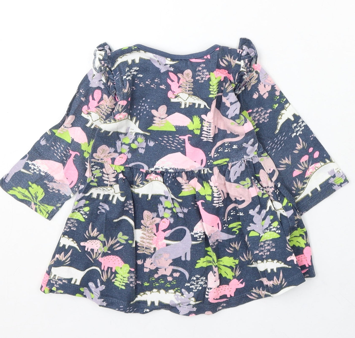 Evie Angel Girls Blue Floral Cotton Skater Dress Size 9-12 Months Round Neck - Cartoon Dinosaurs