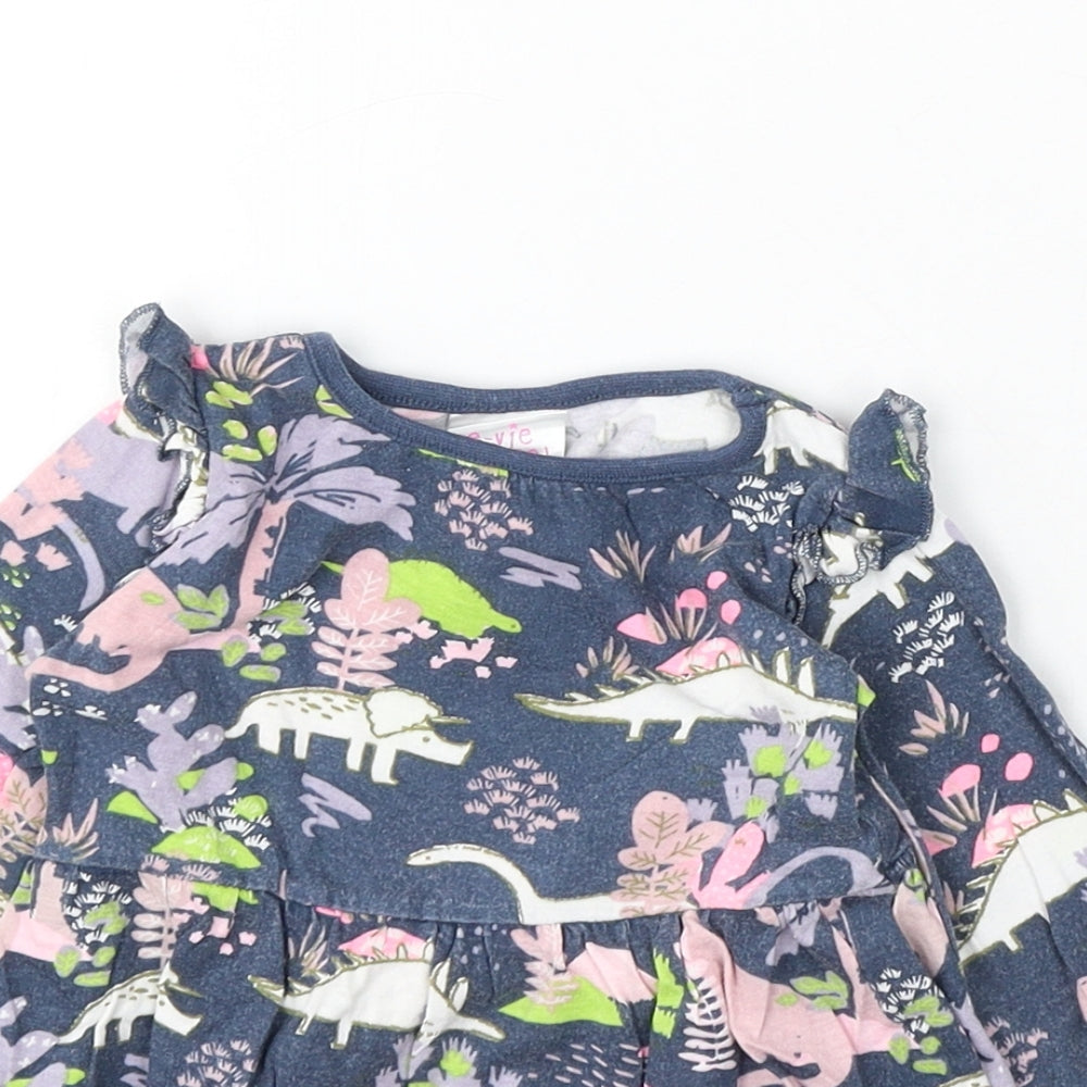 Evie Angel Girls Blue Floral Cotton Skater Dress Size 9-12 Months Round Neck - Cartoon Dinosaurs