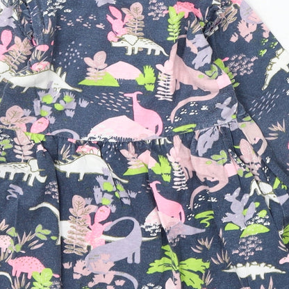 Evie Angel Girls Blue Floral Cotton Skater Dress Size 9-12 Months Round Neck - Cartoon Dinosaurs