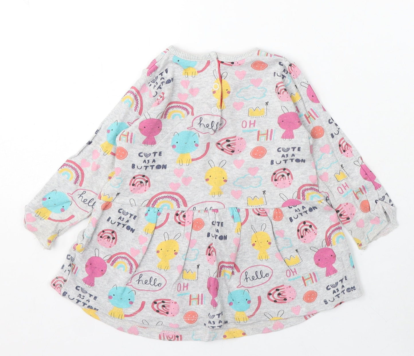 M Girls Grey Geometric Cotton Skater Dress Size 9-12 Months Round Neck Snap - Cartoon Animals