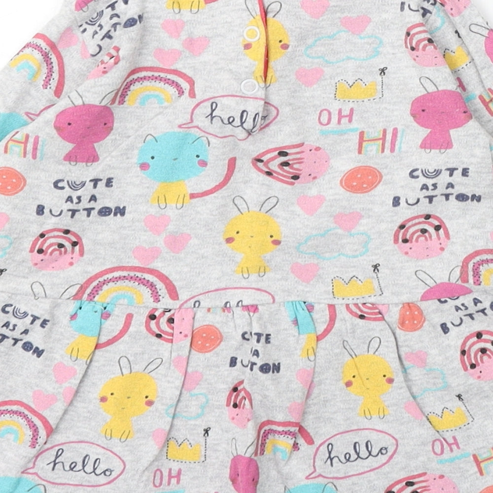 M Girls Grey Geometric Cotton Skater Dress Size 9-12 Months Round Neck Snap - Cartoon Animals