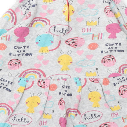 M Girls Grey Geometric Cotton Skater Dress Size 9-12 Months Round Neck Snap - Cartoon Animals