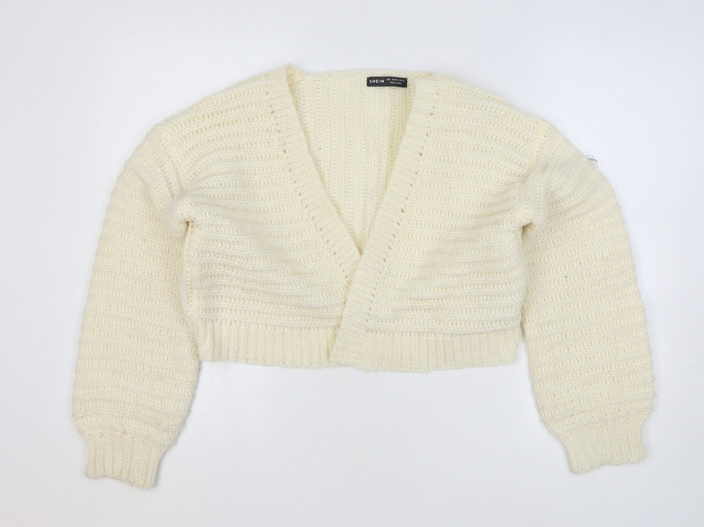 SheIn Womens Beige V-Neck Polyester Cardigan Jumper Size 12