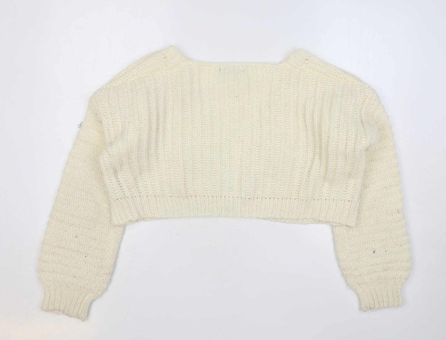 SheIn Womens Beige V-Neck Polyester Cardigan Jumper Size 12